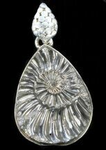 Pyrite Ammonite Fossil Pendant - Sterling Silver #37972