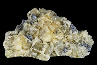 Quartz Encrusted Yellow Fluorite With Galena - Morocco #174582
