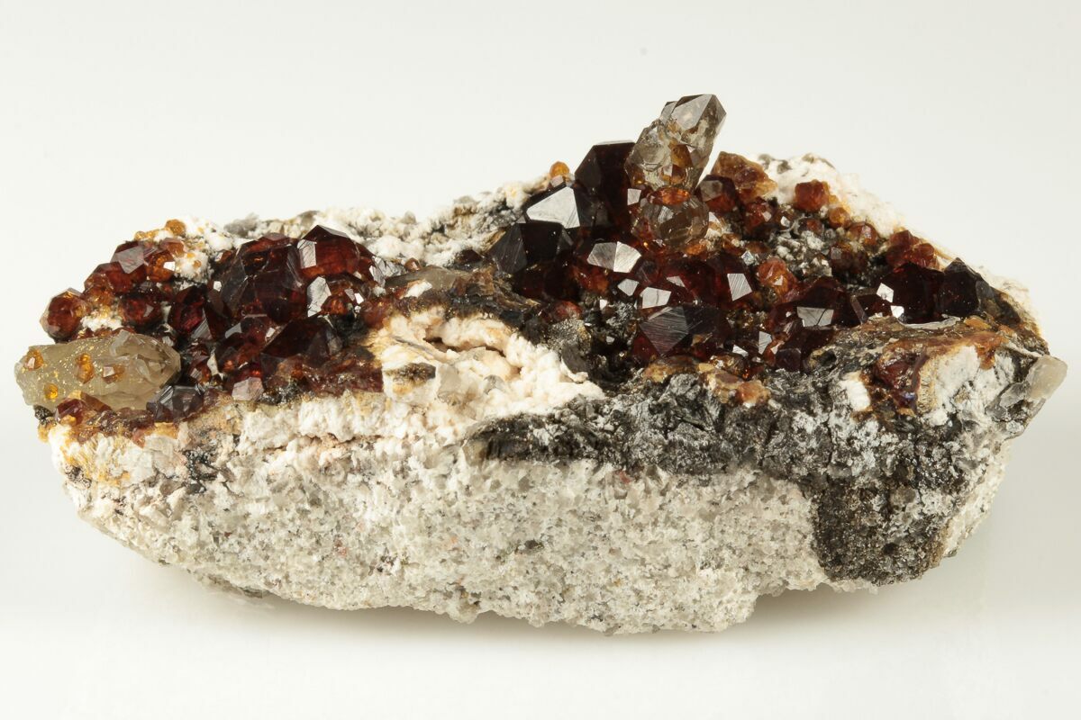 Spessartine Garnets With Smoky Quartz On Feldspar China