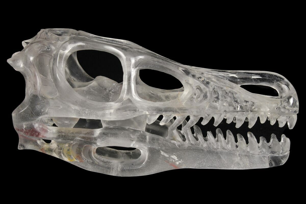 Carved Quartz Crystal Dinosaur Skull For Sale