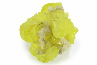 Yellow Sulfur Crystals on Fluorescent Aragonite - Italy #283250