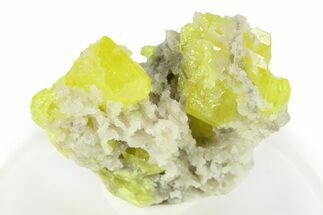 Yellow Sulfur Crystals on Fluorescent Aragonite - Italy #283255