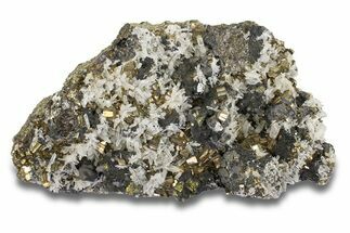 Gleaming Striated Pyrite Crystals with Quartz - Peru #287602