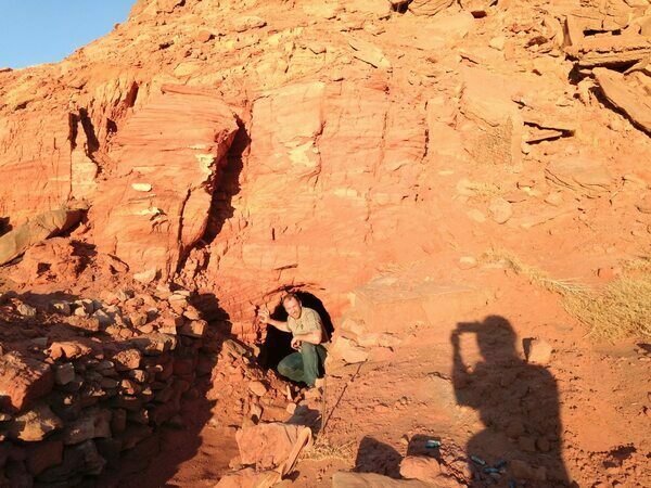 One of the tunnels dug into the Kem Kem beds by local miners following the productive fossil beds.