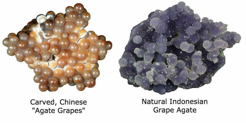 Carved, Chinese agate grapes vs natural grape agate.