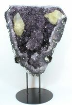 Amethyst Geode With Honey Calcite On Metal Stand - Uruguay #46166