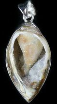 Unique Fossil Gastropod With Druzy Quartz Pendant #48492