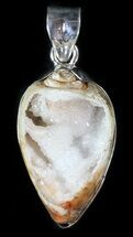 Fossil Gastropod (Snail) With Druzy Quartz - Pendant #48494