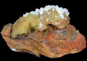 Calcite Crystals on Yellow-Green Adamite - Durango, Mexico #52373