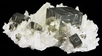 Gleaming, Cubic Pyrite With Quartz Crystals - Peru #54984
