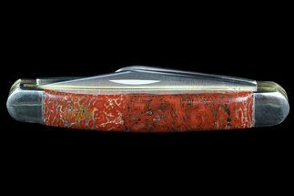 Pocketknife With Fossil Dinosaur Bone (Gembone) Inlaid #86539