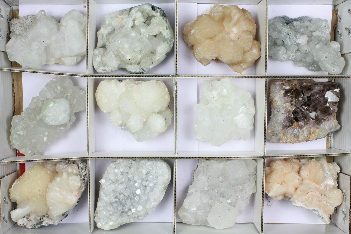Mixed Indian Mineral & Crystal Flat 12 Pieces For Sale (95603
