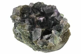 Cubic, Purple-Green Fluorite Crystals on Quartz - China #128802