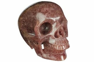 5" Realistic, Carved Strawberry Quartz Crystal Skull - Crystal #150855