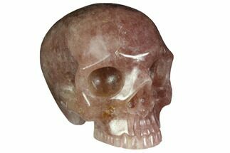 3" Realistic, Carved Strawberry Quartz Crystal Skull - Crystal #150987