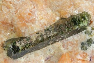 Apatite Crystal in Orange Calcite - Yates Mine, Quebec #152175