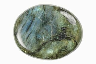 3.1" Flashy, Polished Labradorite Palm Stone - Madagascar - Crystal #195481