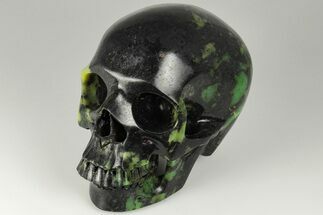 Realistic, Carved African Green Stone Verdite (Fuchsite) Skull #199616