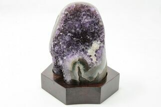4" Tall Amethyst Cluster With Wood Base - Uruguay - Crystal #199727