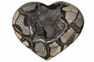 Polished Septarian Geode Heart - Black Crystals #205479