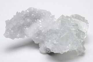 Glass-Clear, Green Cubic Fluorite Crystals on Quartz - China #205620