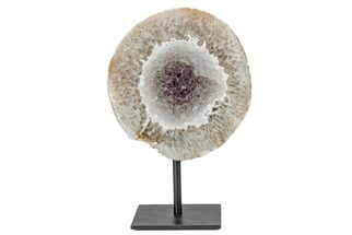 Agate Slice With Amethyst Core On Metal Base - Brazil #207042