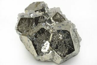 Shiny, Pyritohedral Pyrite Crystal Cluster with Barite - Peru #213651