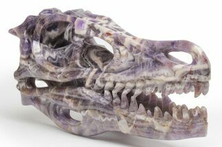 Carved Chevron Amethyst Dinosaur Crystal Skull - Ferocious! #218501