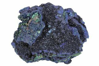 Sparkling Azurite Crystals on Fibrous Malachite - China #231819