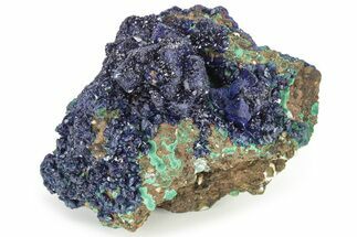 Sparkling Azurite Crystals on Fibrous Malachite - China #236678