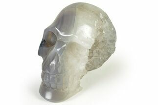 Polished Banded Agate Skull with Quartz Crystal Pocket #237066