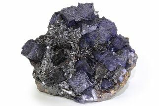 Purple Cubic Fluorite Crystals on Sphalerite - Elmwood Mine #240506
