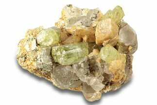 Lustrous, Yellow Apatite Crystals on Calcite - Morocco #251158