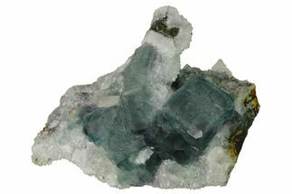 Blue-Green, Cubic Fluorite Crystals on Quartz - China #164019