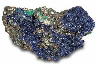 Sparkling Azurite Crystals with Fibrous Malachite - China #259642
