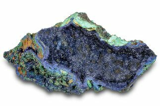 Sparkling Azurite Crystals on Fibrous Malachite - China #259648