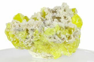 Striking Sulfur Crystals on Fluorescent Aragonite - Italy #282570