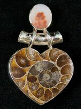Heart Shaped Fossil Ammonite Pendant - Sterling Silver #16550