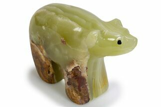 Carved Green Banded Calcite Bear - Pakistan #301377