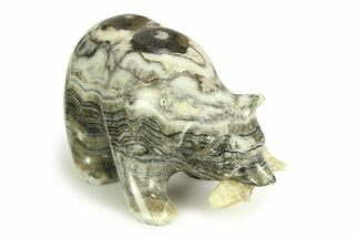 Realistic, Polished Yavapai Travertine Bear with Fish - Arizona #308422