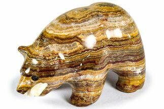 Realistic Polished Rainbow Onyx Stone Bear with Fish - Arizona #308480