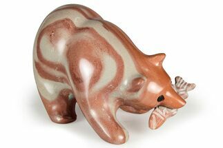 Realistic, Polished Print (Zebra) Stone Bear w/ Fish - Australia #326786