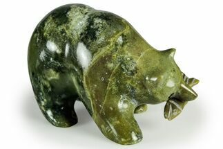 Realistic, Polished Serpentine Stone Bear with Fish - Peru #326793