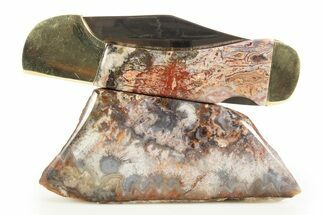 Pocket Knife With Lace Agate Inlays & Matching Base #327596