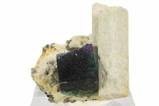 Cubic Purple/Green Fluorite on Feldspar & Smoky Quartz - Namibia #332639