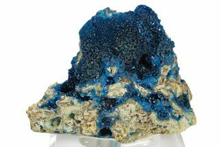 Vibrant Blue Veszelyite Crystals on Hemimorphite - China #337109