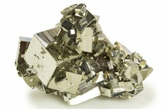 Gleaming Striated Cubic Pyrite Cluster - Peru #337367