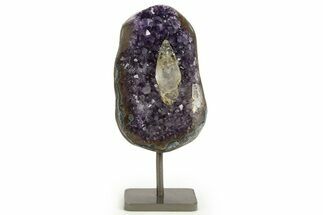 Dark Purple Amethyst Geode w/ Calcite on Metal Stand - Uruguay #342699