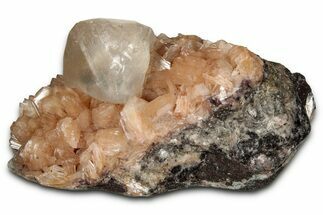 Gemmy Calcite Crystals on Peach Stilbite - India - India #342978