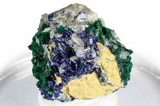 Cerussite and Sparkling Azurite on Green Malachite - Congo #348525